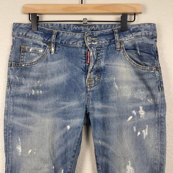 Dsquared2 Slim Straight Denim Jeans Blue Size IT 40 Distressed Streetwear Y2K - Picture 4 of 15